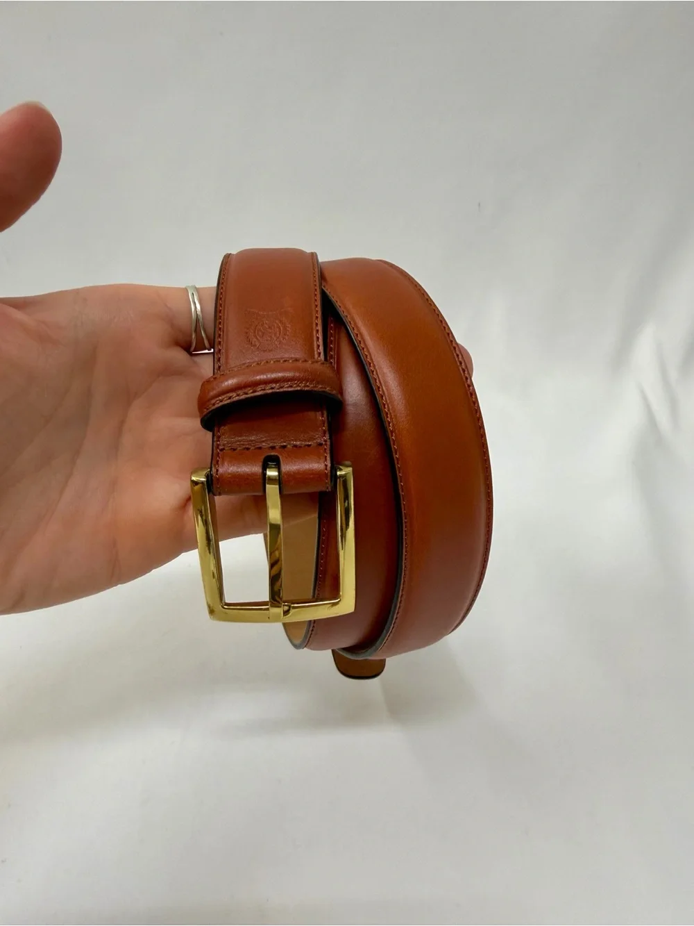 Tommy Hilfiger Brown Leather Belt Size 38/95 Gold Buckle